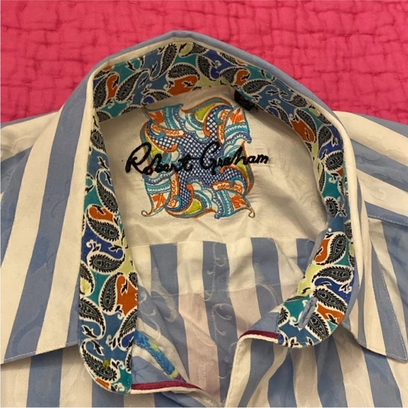 Robert Graham Blue and White Striped Shirt, M - Picture 7 of 9